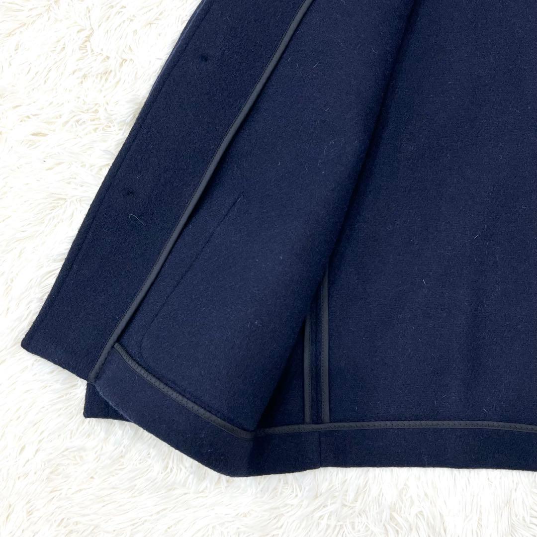 【ダントン】 ウールモッサ Vネック ノーカラー ジャケット 40 ネイビー