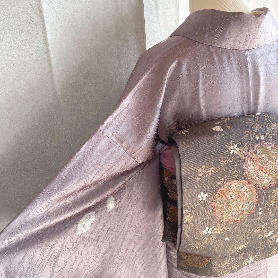 付け下げ　フルセット　着物　トールサイズ　正絹　絞り　訪問着　三越誂　紫　G10