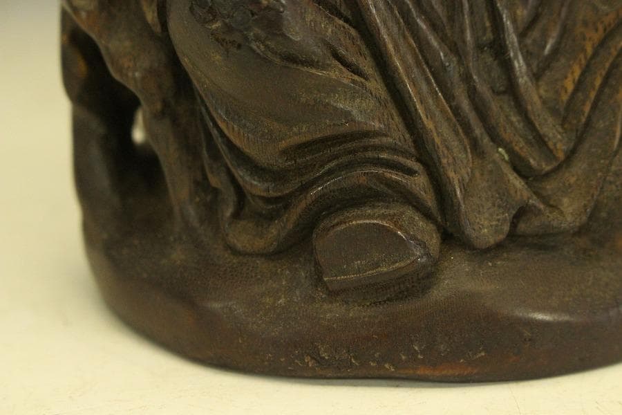 中国美術 竹根 刻 如意手 寿老人 置物 高15.8cm(A270)