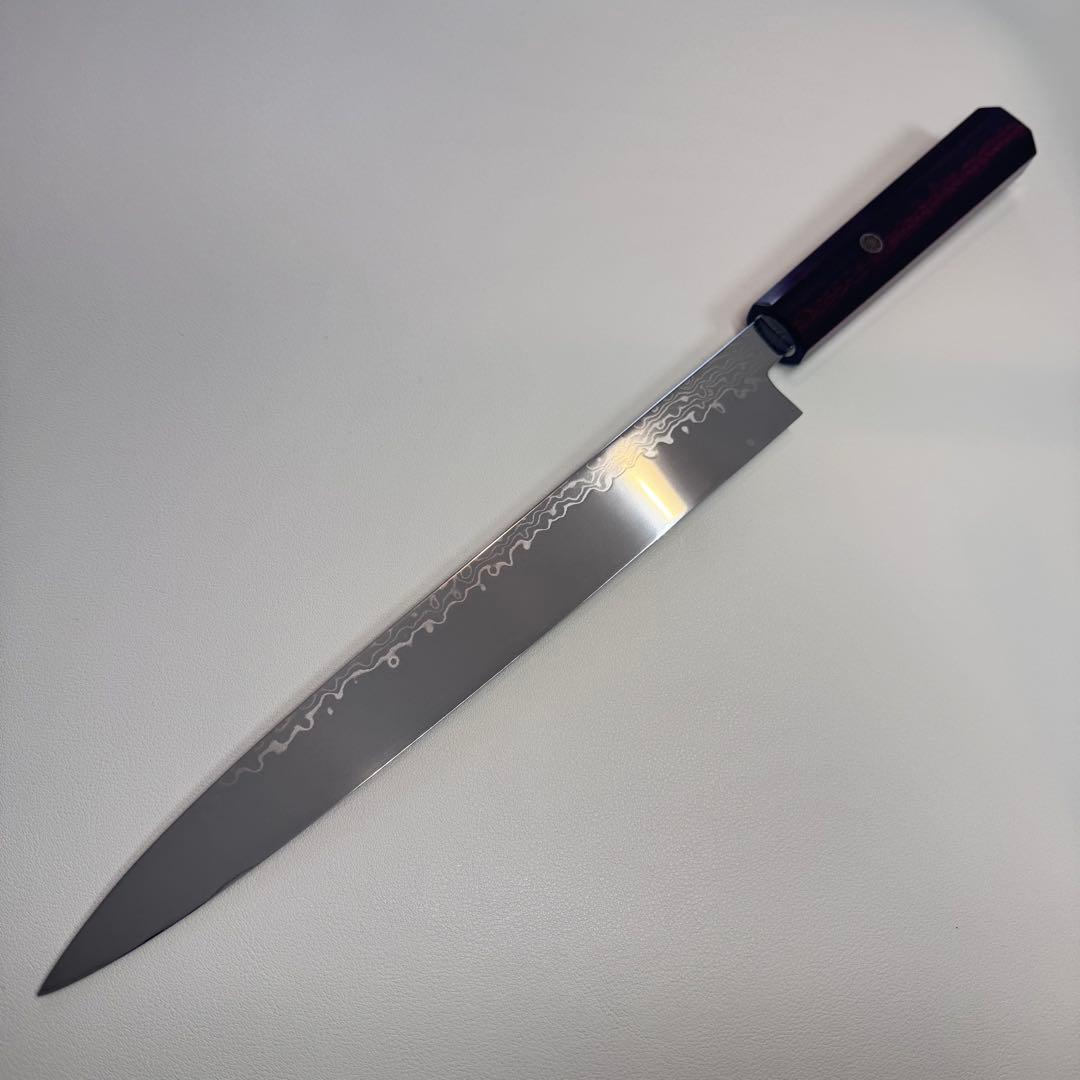 【鞘付き】 270mm 墨流し　柳刃包丁 紫檀八角柄 鏡面 刺身用