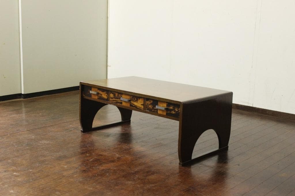 古い文机！抽斗3杯！和時代物テーブルローボードテレビ台古民家古家具作業台黒柿模様