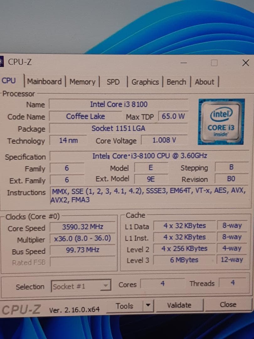 自作PC　i3 8100・8GB・SSD256GB・GTX745・Win11