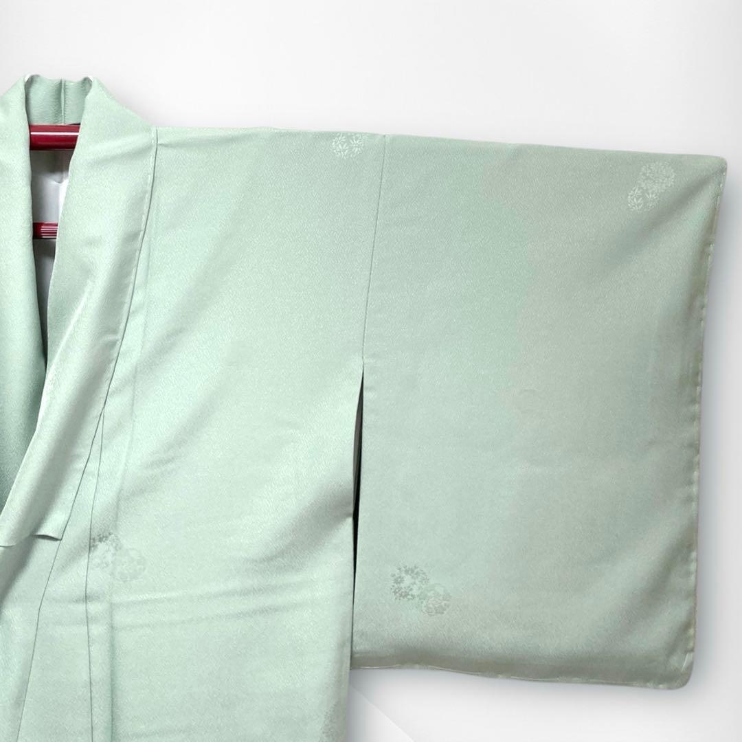 【未使用美品✨】東レシルック　洗える着物　色無地　四君子地紋　浅緑色　現行品E7