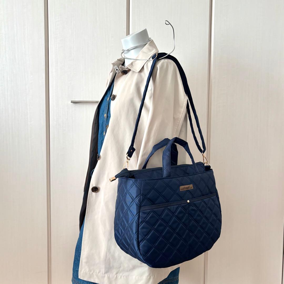 【あつ】ラウンドトートバッグLサイズ　ナイロンオックスキルト　ネイビー