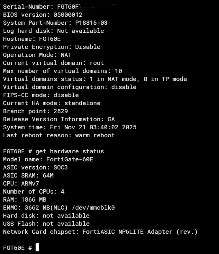 FORTINET FORTIGATE-60E(ライセンス切)【v7.4.9】②