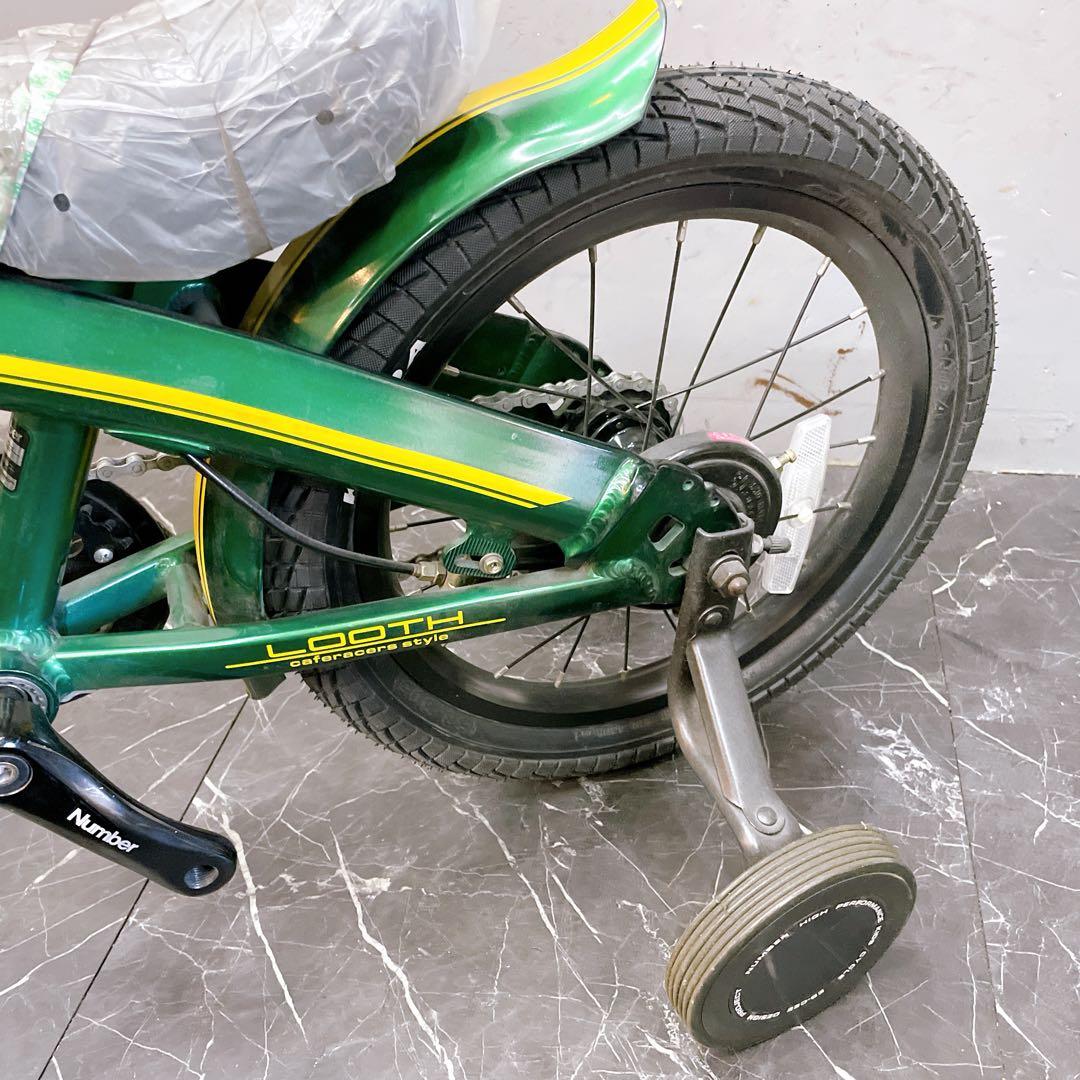 【918】バイク風子供車 Number グリーン 補助輪付き