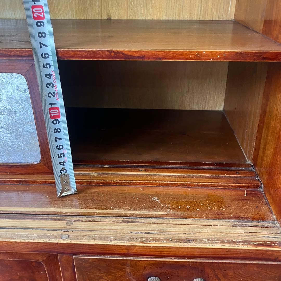 昭和レトロ 木製 茶箪笥 茶棚 ガラス戸 サイドボード 古家具 古民家 無垢材