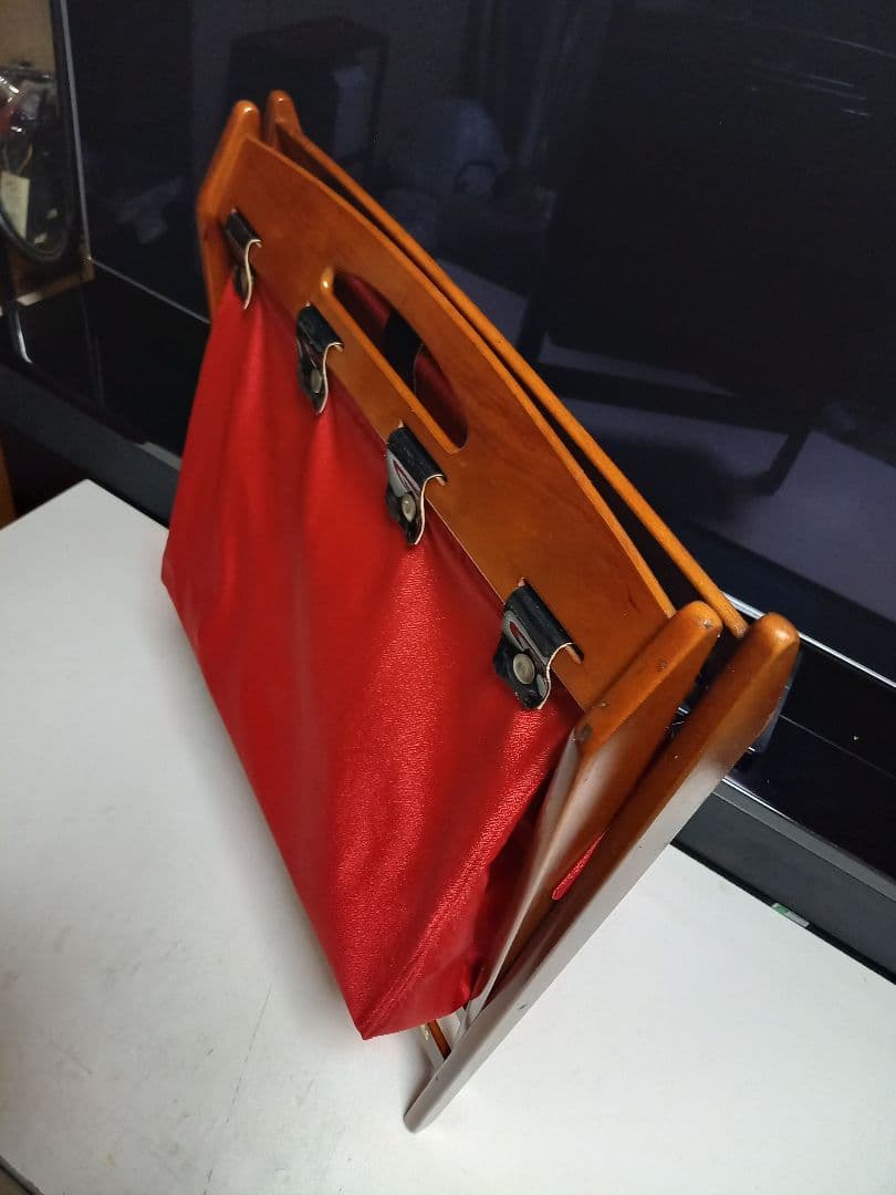 1970's　カリモク　ウッド　レッド　ファブリック　モダン　バスケット