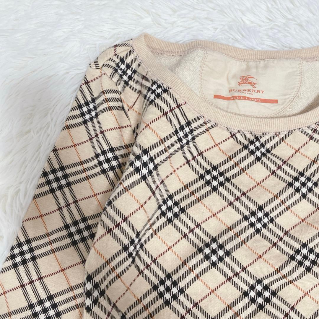 美品 バーバリーブルーレーベル ノバチェック柄 トレーナー トップス ベージュ