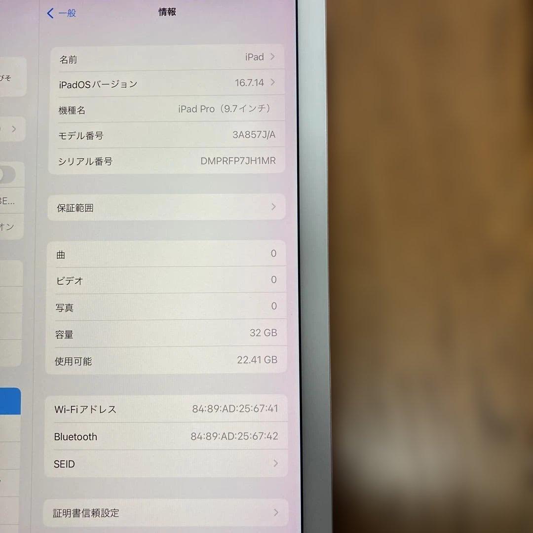 iPad Pro 9.7 32GB Lightningケーブル付属 動作確認済