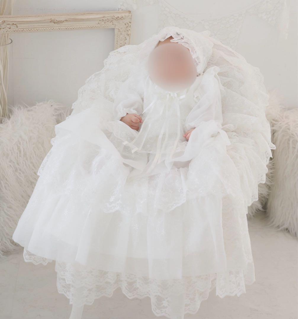 超ロングコート ベビー セレモニードレス　オーガンジー　ホワイト 美品 着画あり