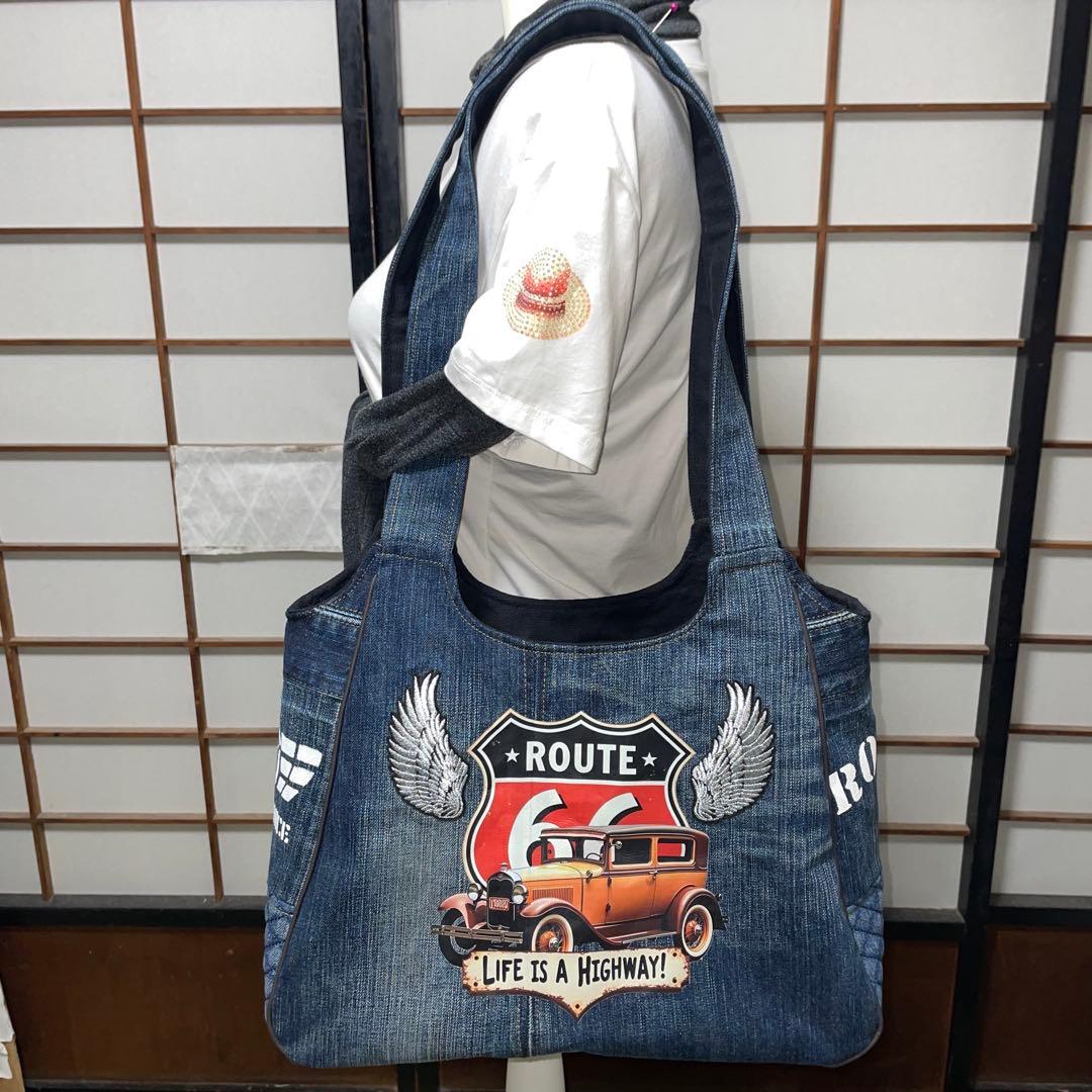 No. 505 デニムリメイクバッグ　トートバッグ　インディアン　ルート66