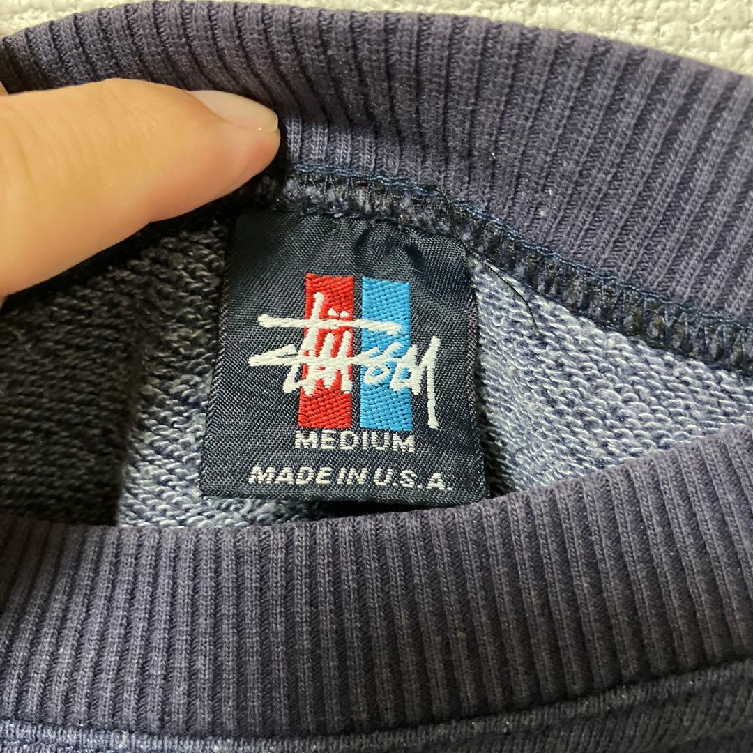青赤タグ　STUSSY ネイビー クルーネック トレーナー　Ｍ