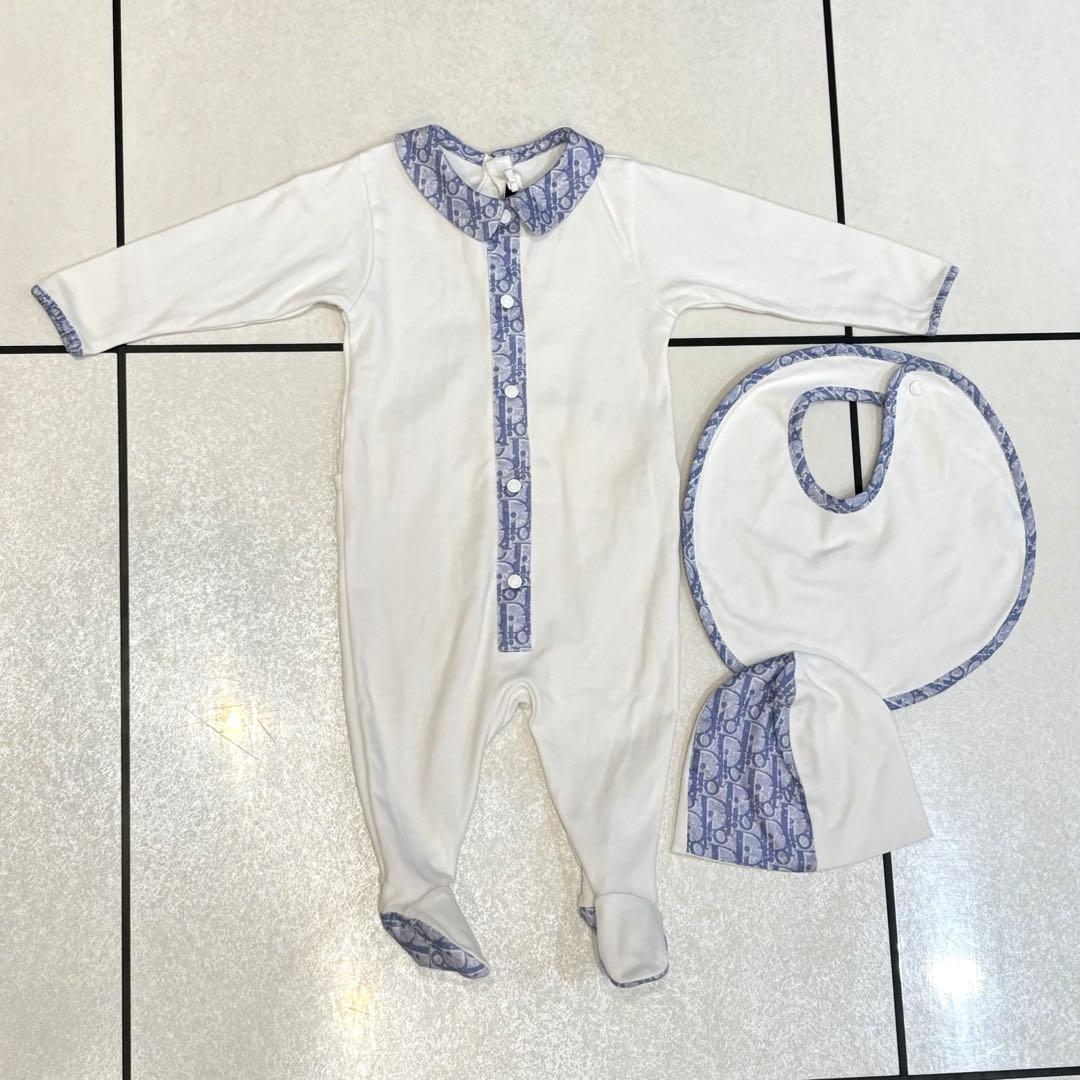 BabyDior 3M オブリーク ロンパース ブルー 3点セット 帽子 スタイ