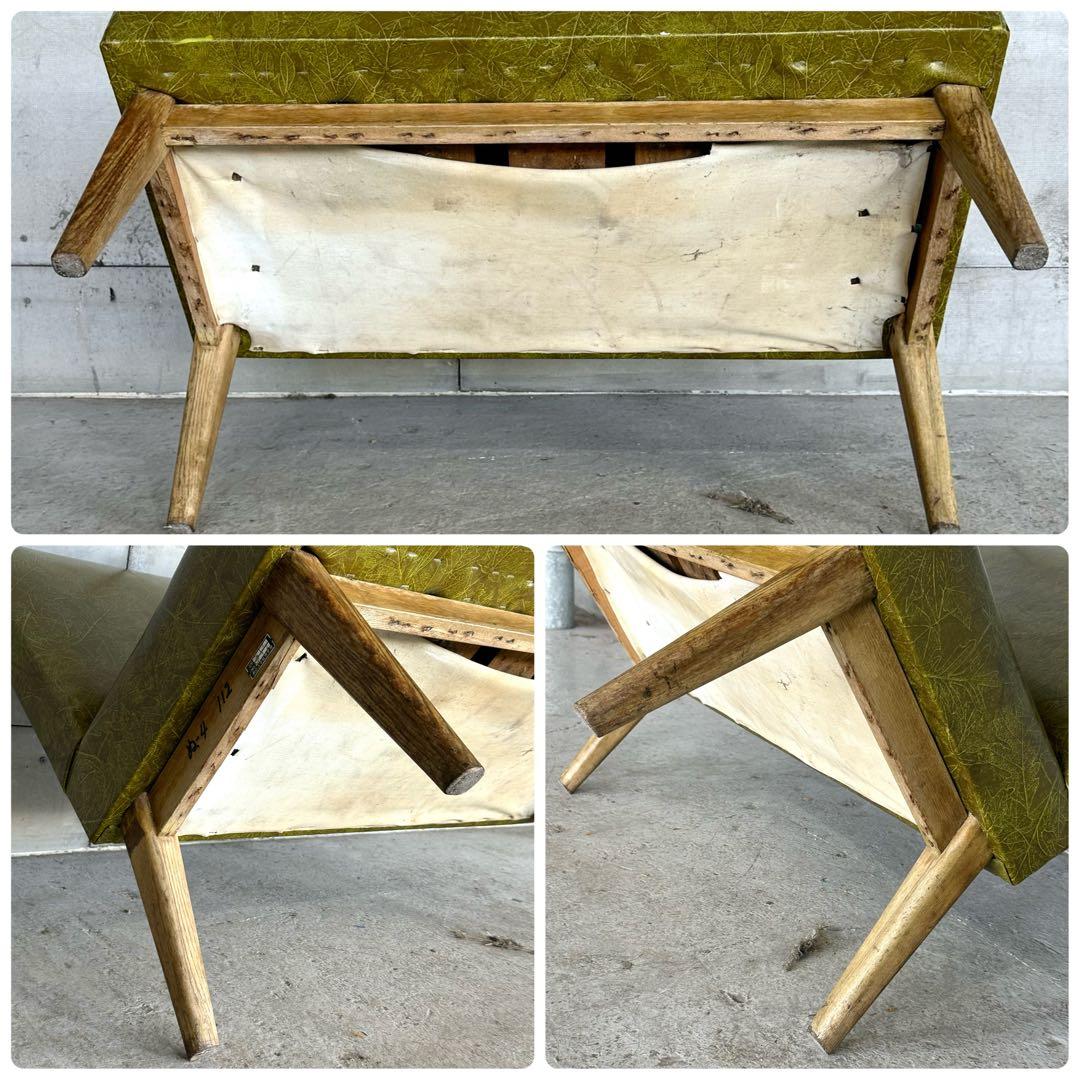 ✦1960-1970✦ 昭和レトロ 木製脚 ミッドセンチュリー ２人掛けソファー