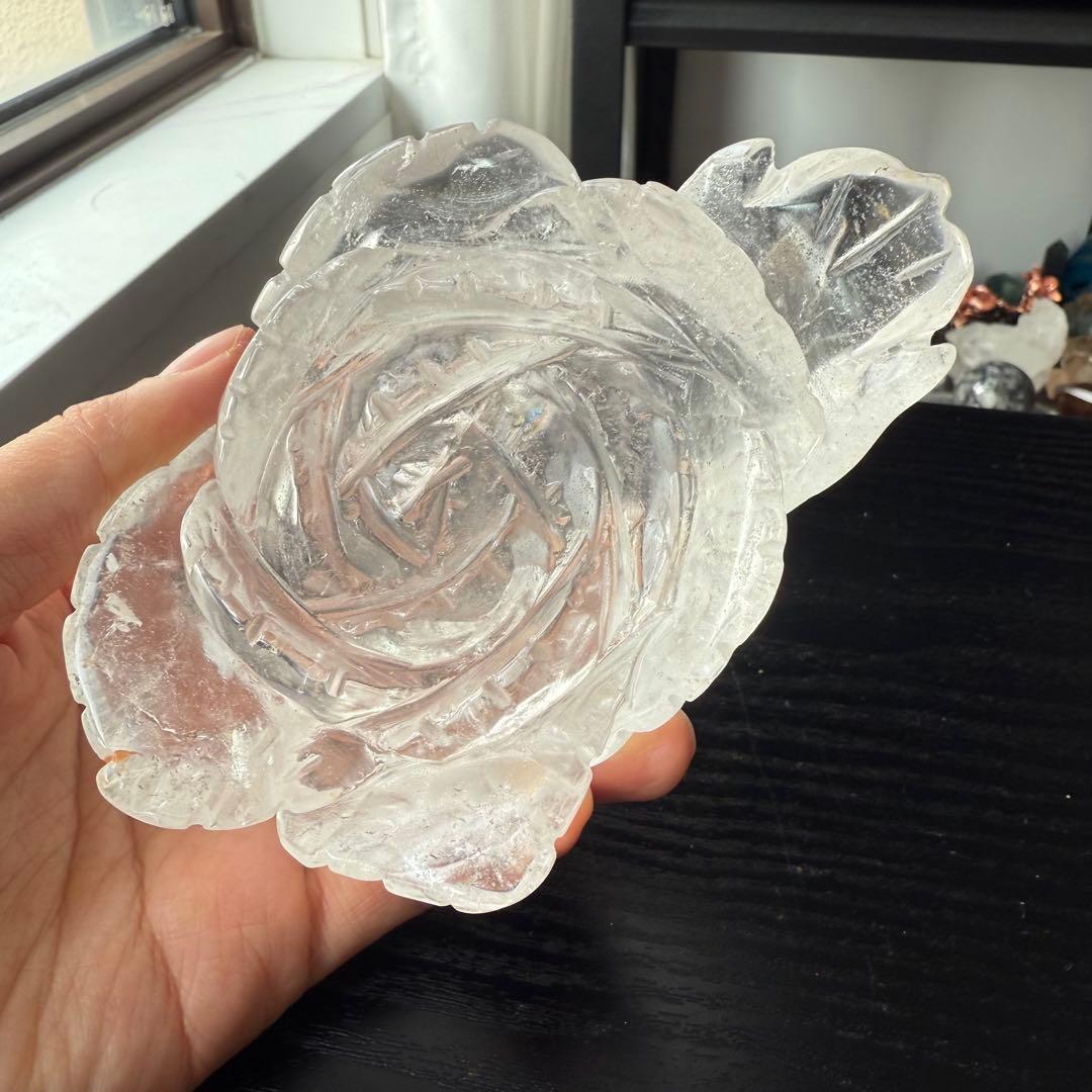 天然石水晶のお花　置物　彫物NO.121013