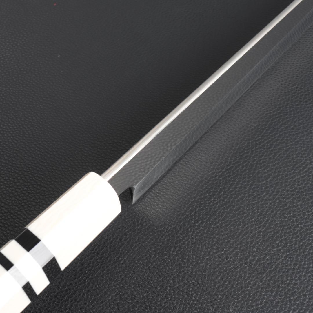 9776 柳刃包丁 尺寸 刃渡り300mm 刺身包丁 人工象牙黒三本巻八角柄