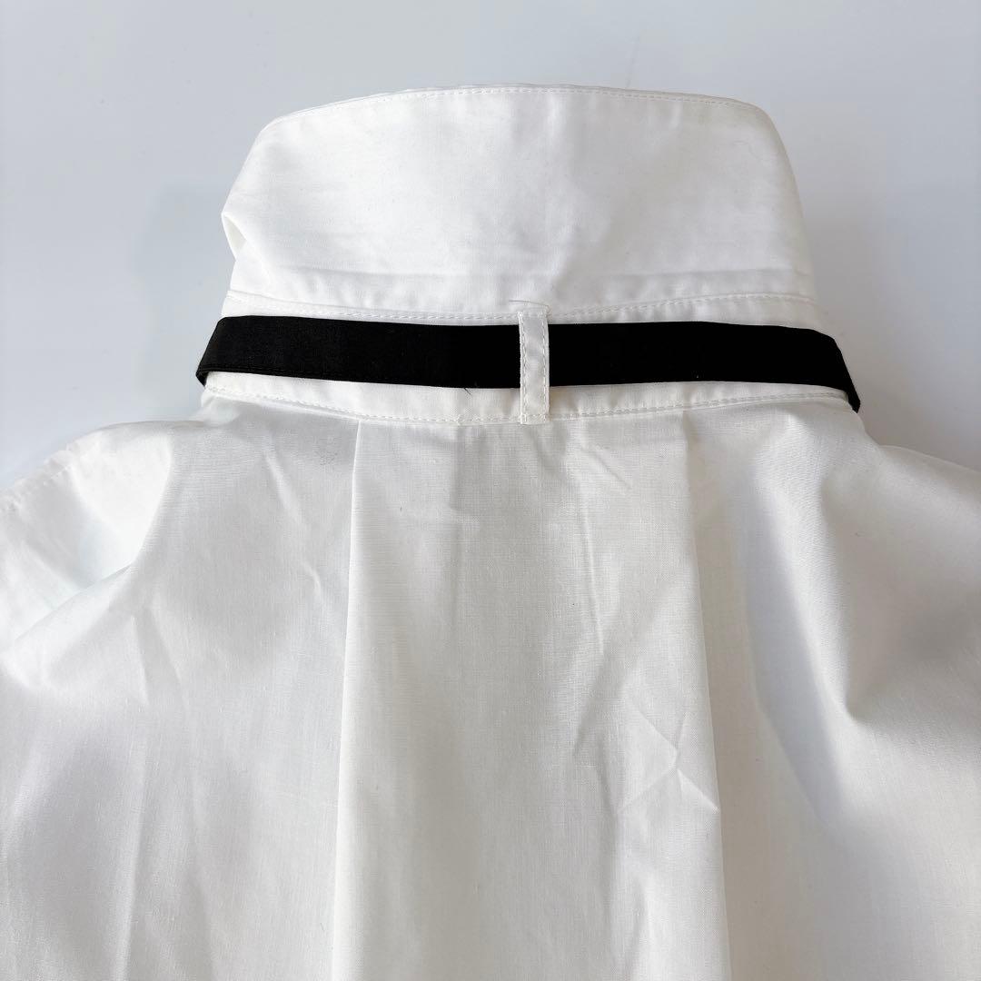 美品⁑CADUNE カデュネ　ボウ付きシャツチュニック　ホワイトブラック　洗える