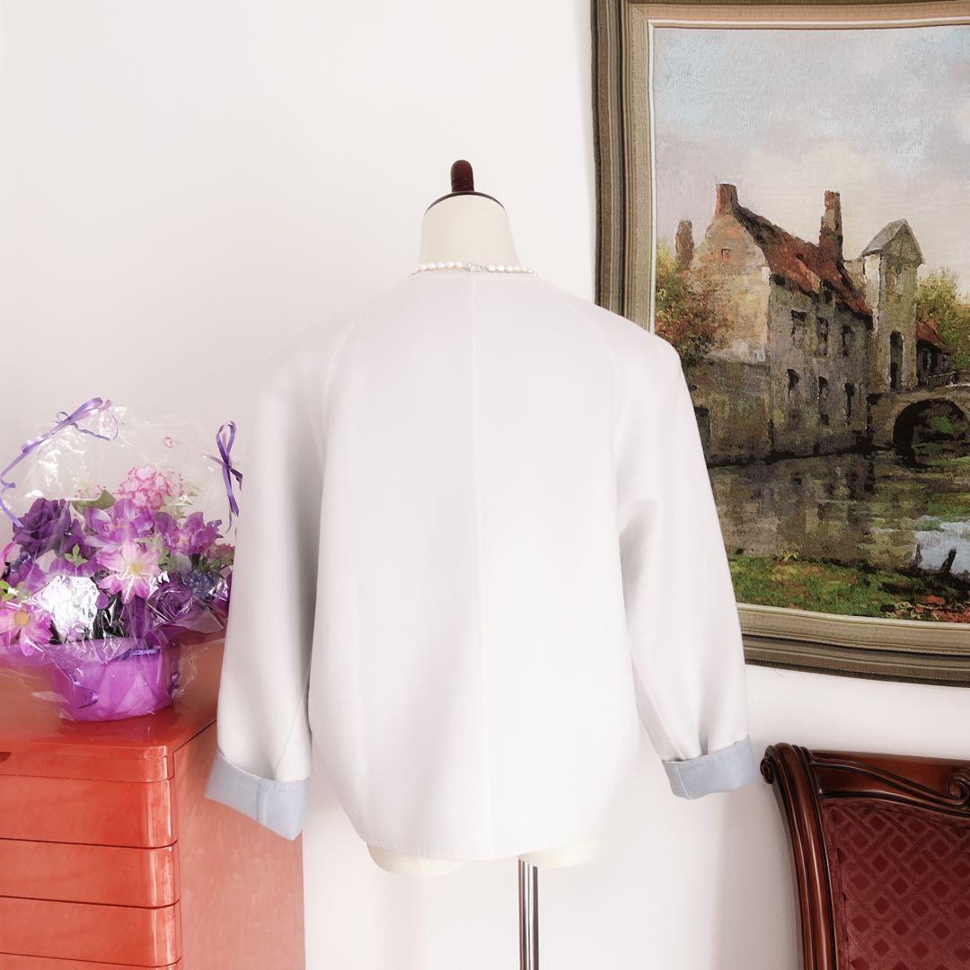 美品　HERMÈSエルメス カシミヤ ショート　ノーカラー　コート　ブルーグレー