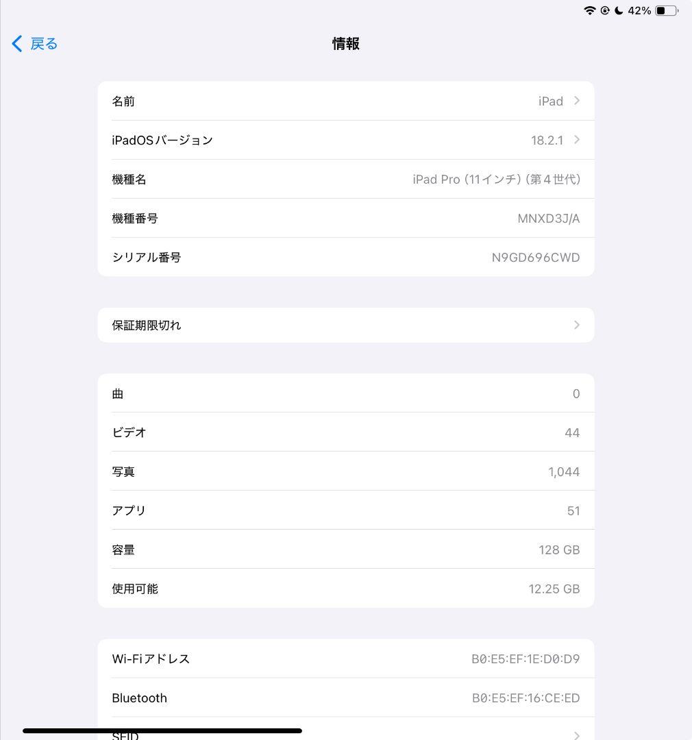 【ジャンク】iPad Pro11インチ(第4世代) M2 Wi-Fi 128GB