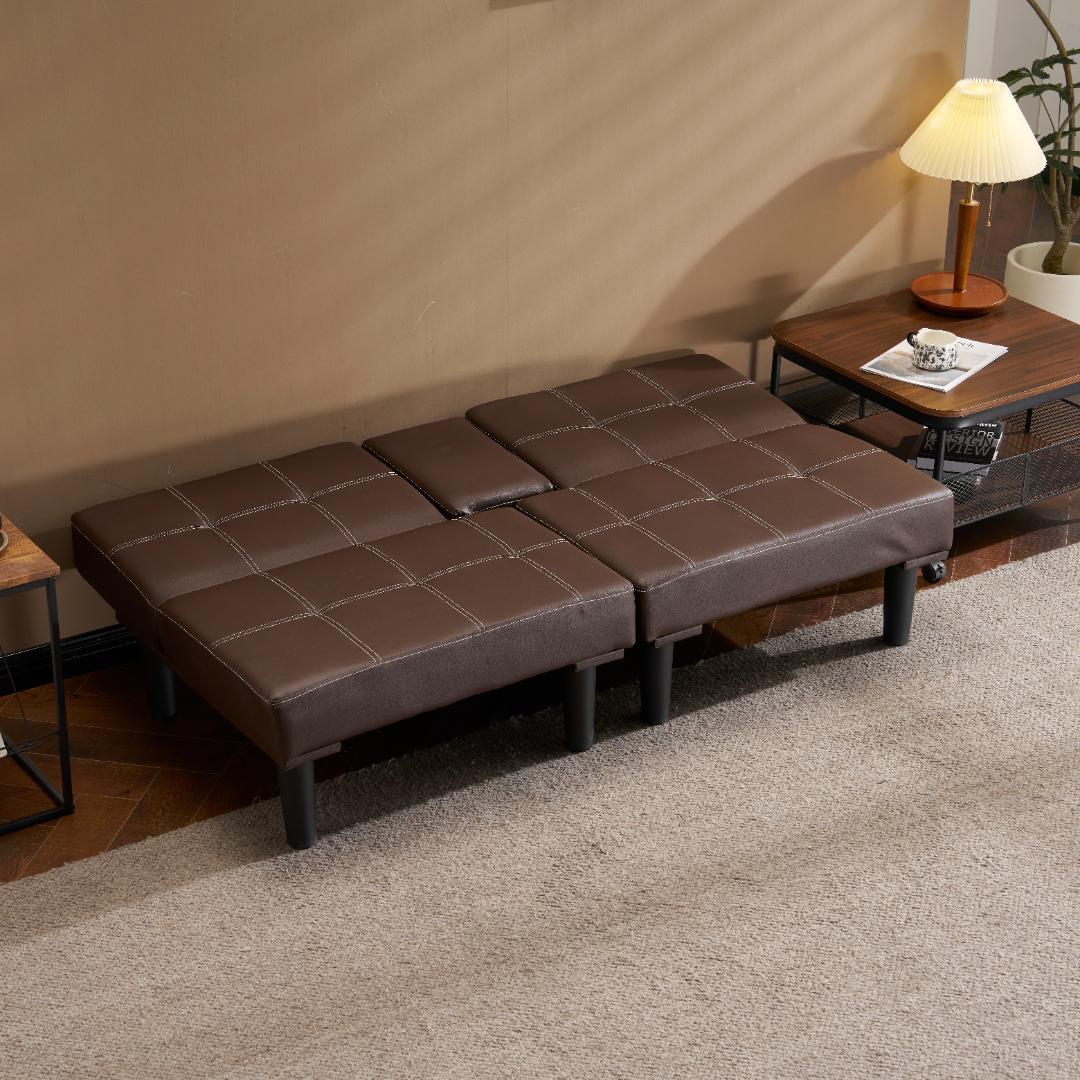超人気！ソファベッド ソファ ベッド カップホルダー付き 組立て簡単 BROWN