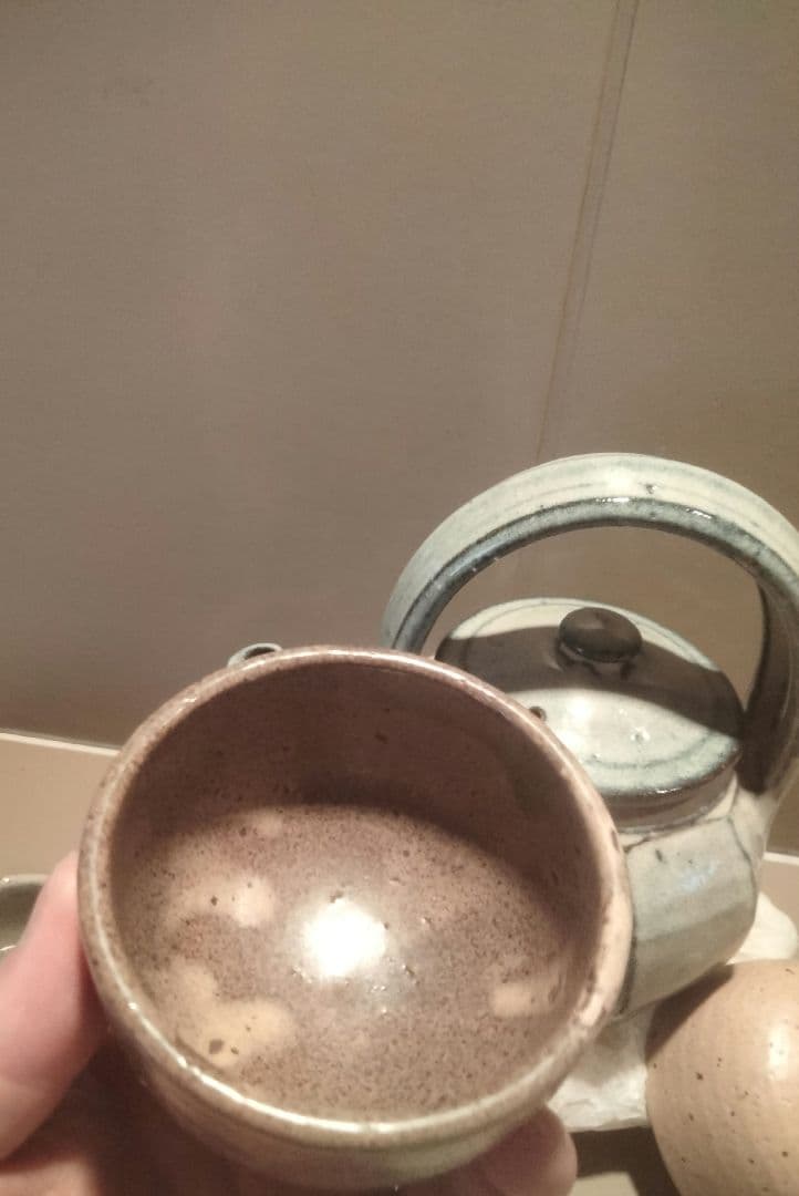 絶品　小代焼中平窯　藁灰釉後手急須(面取)　追加サービスで高級湯呑み　ぐい呑み