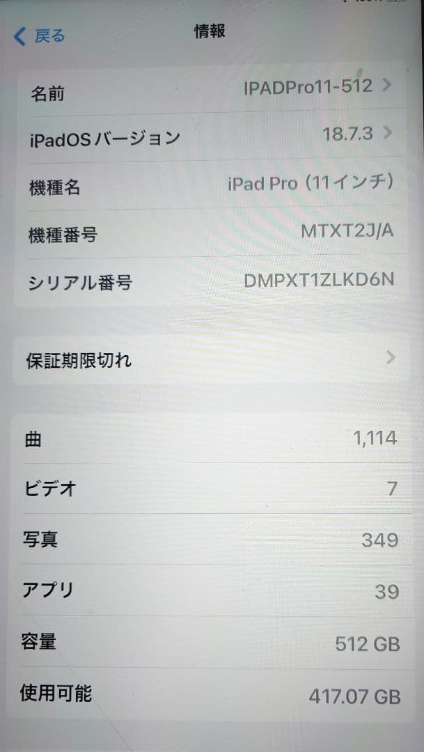 iPadPro　11インチ　第1世代　512GB