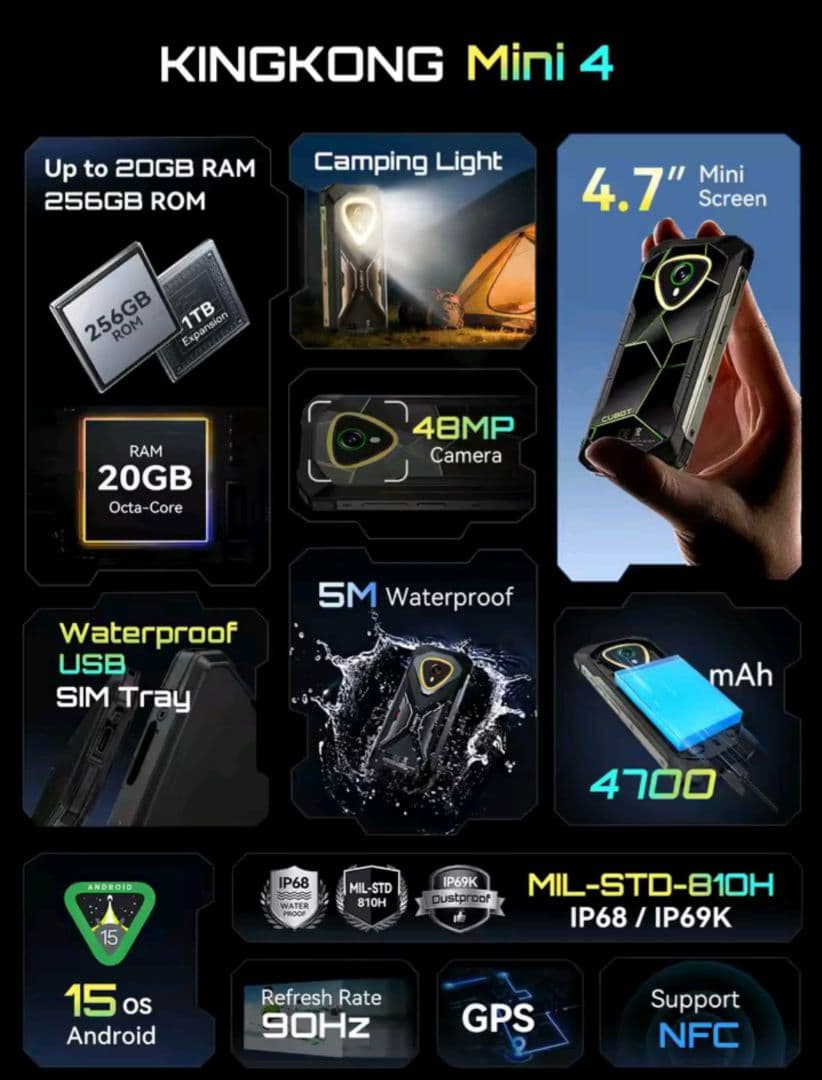 cubot kingkong mini4 タフネス　シムフリーAndroid15