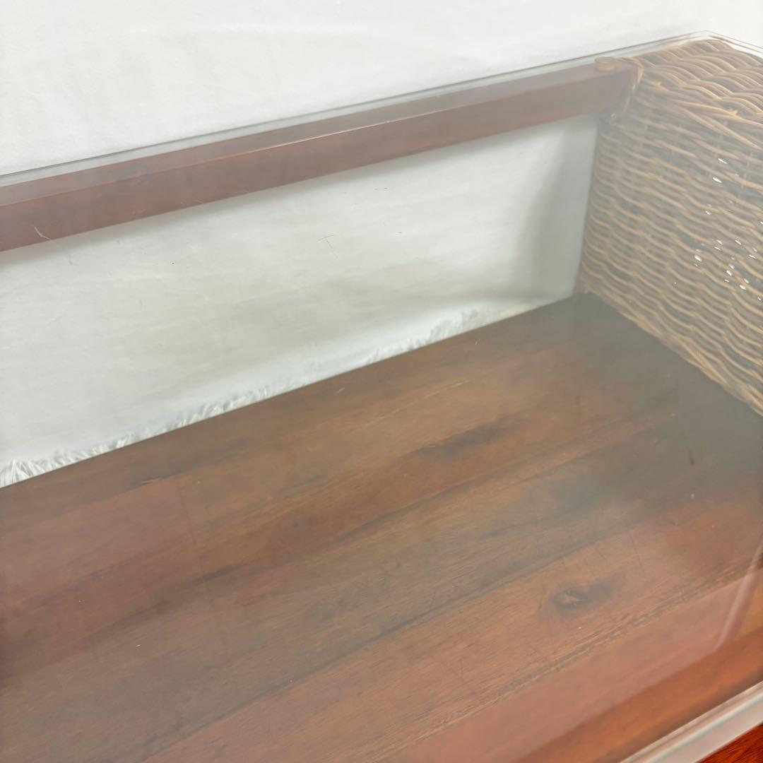 ニッセン レトロ エスニック ラタンテーブル ガラス天板 座卓 センターテーブル