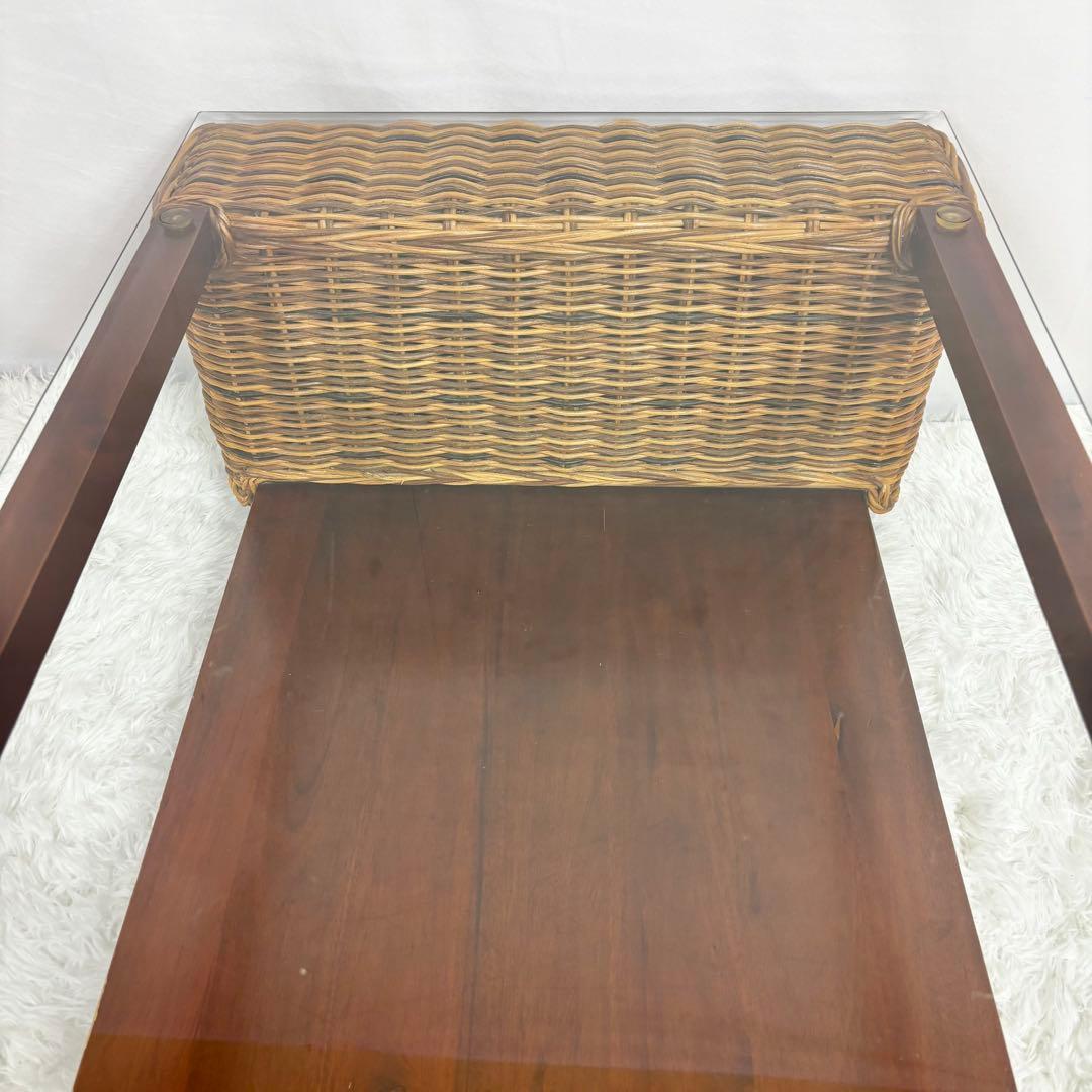 ニッセン レトロ エスニック ラタンテーブル ガラス天板 座卓 センターテーブル