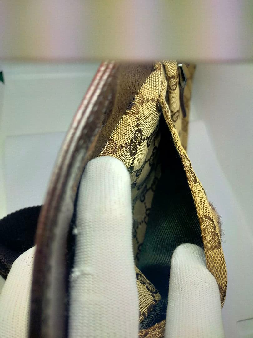 GUCCI グッチ GGキャンバス ボディバッグ レザー ブラウンベージュ