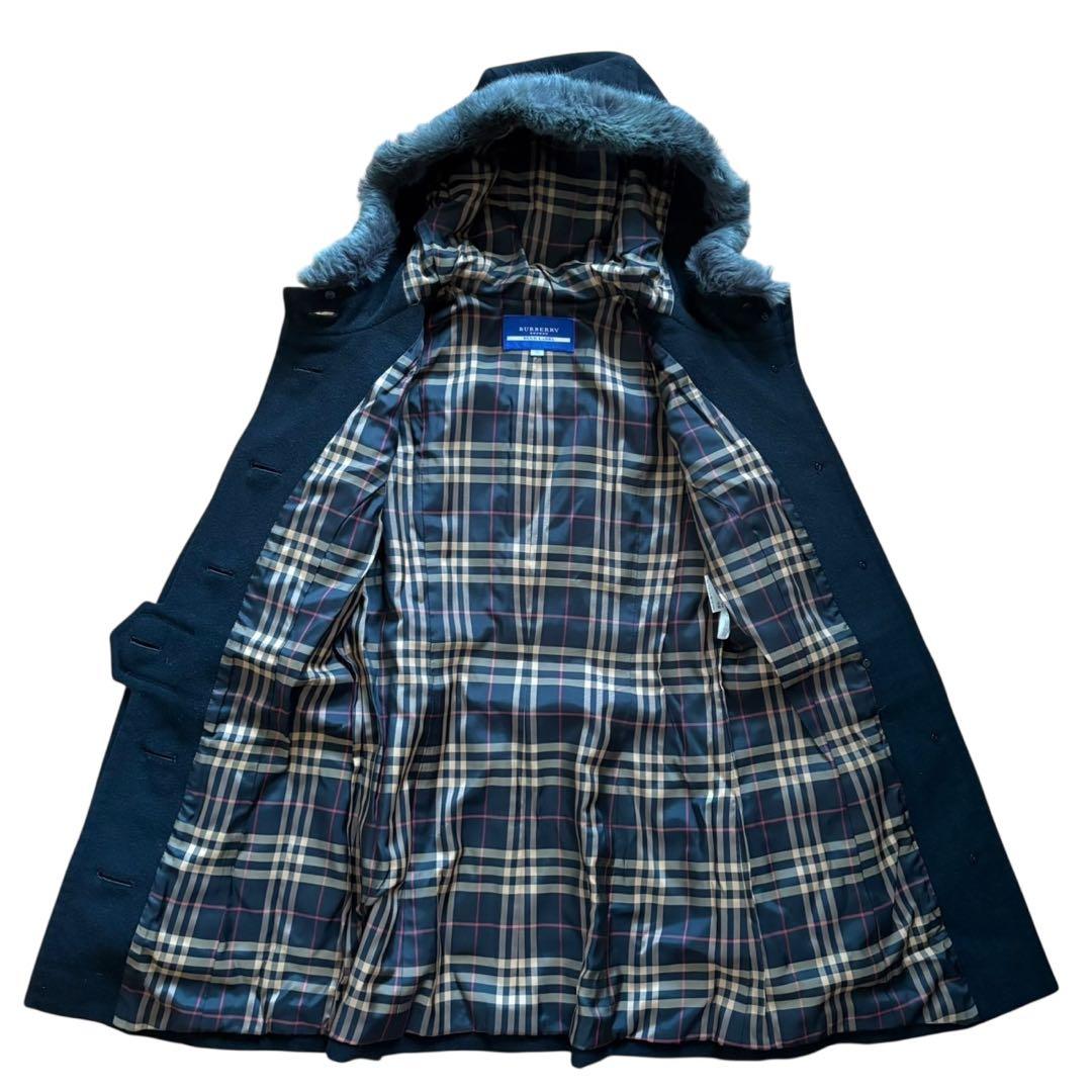 美品 バーバリーブルーレーベル アンゴラ ラビットファー コート ノバチェック