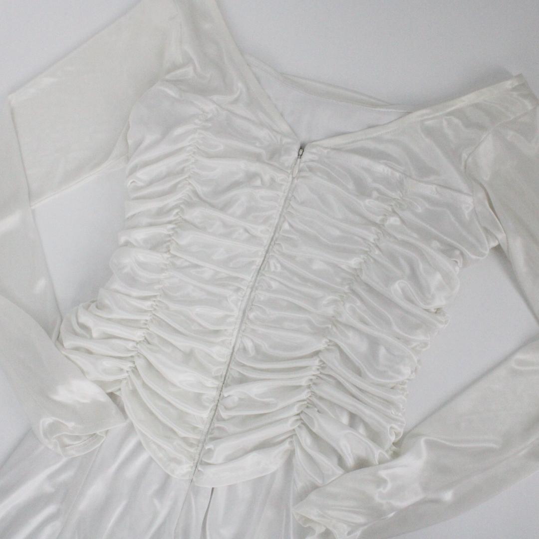 【日本製 社交ダンス衣装】光沢ホワイト Sanline サンリーヌ ドレス