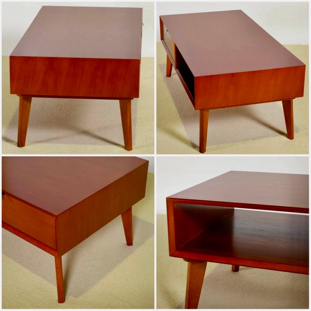 M 新品 北欧 センターテーブル ローテーブル 木製 机 座卓 引き出し 赤茶色