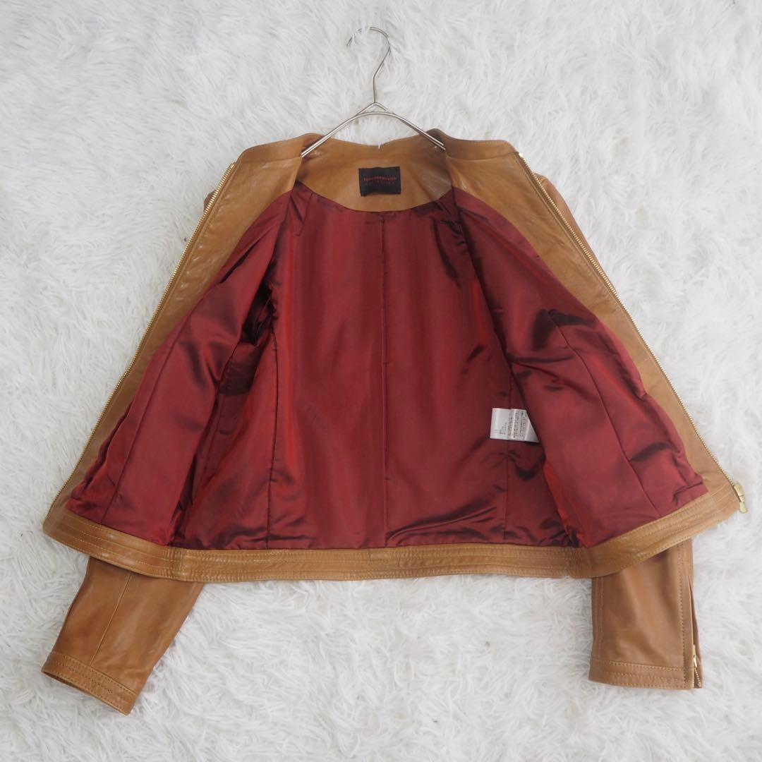 美品 トゥモローランド ラムレザー ジップアップブルゾン ジャケット ノーカラー