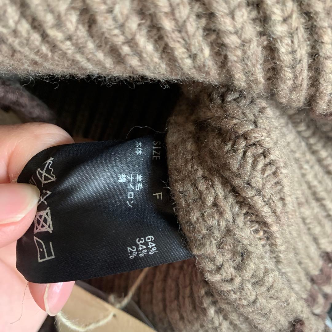 新品タグ付✨️カレンソロジーラムズアランニットカーディガン ケーブル柄 ブラウン