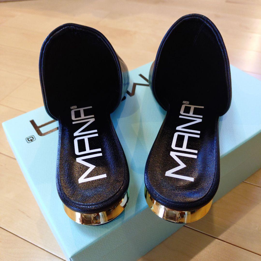 MANA ブラック ポインテッドトゥ ミュール