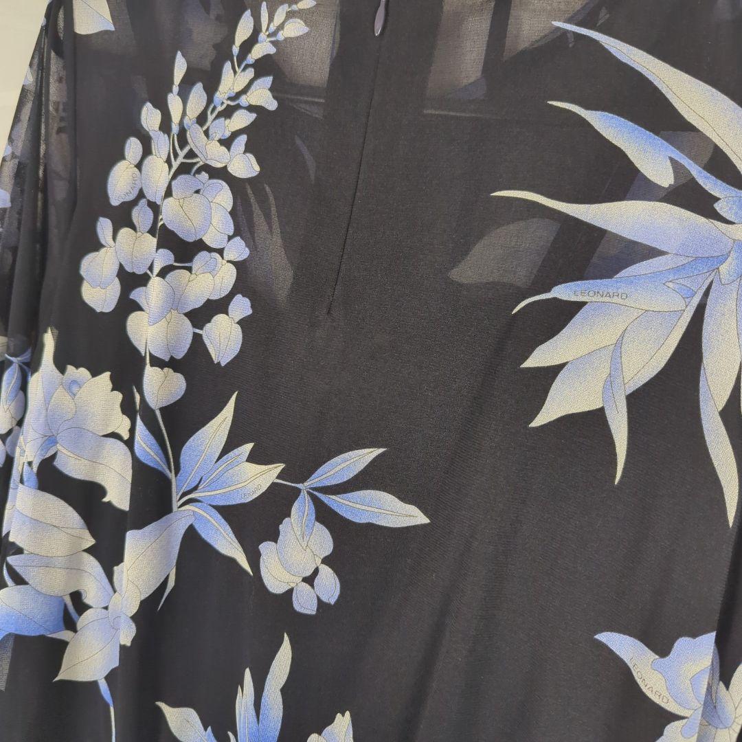 【美品】Leonard レオナール ワンピース 花柄 ブラック ブルー