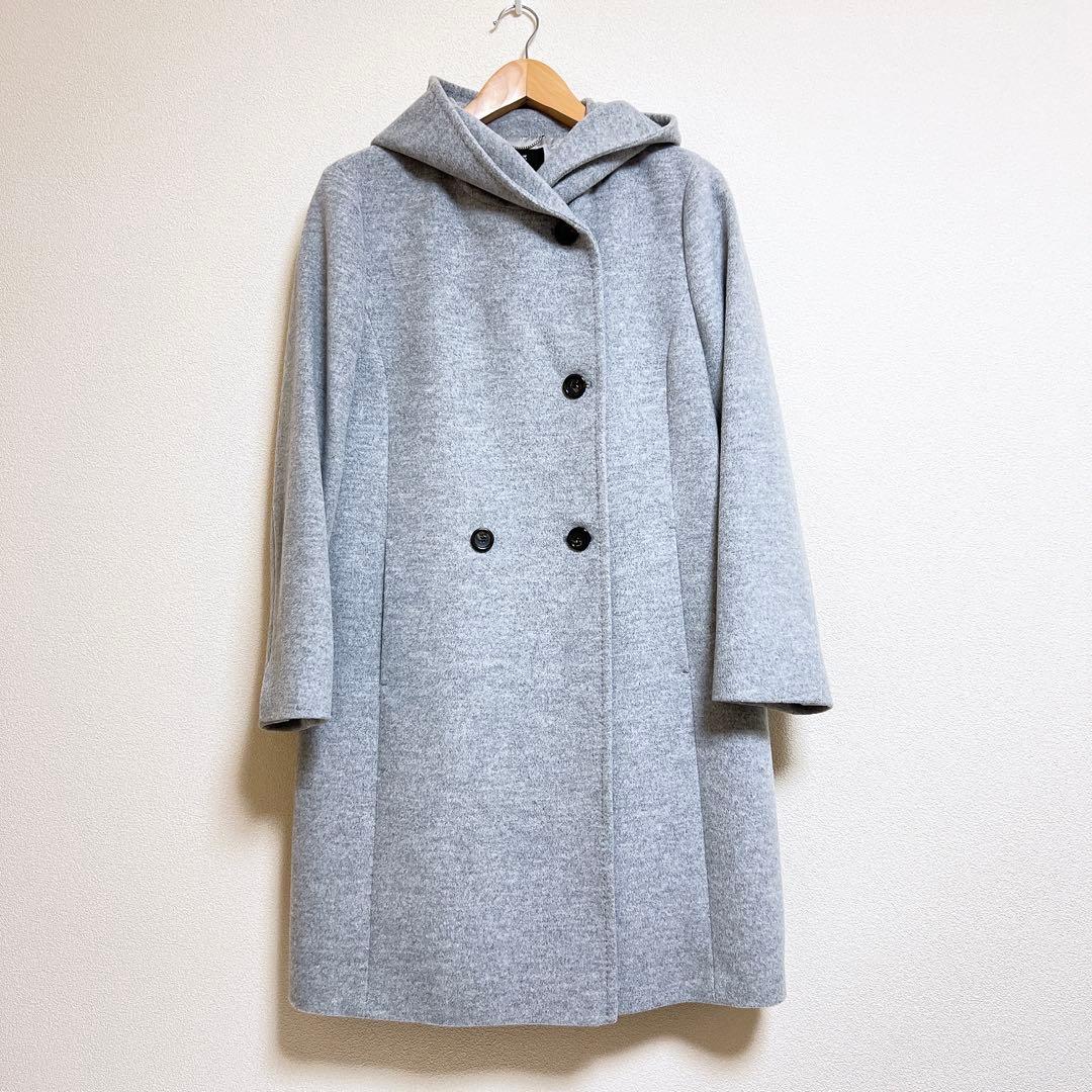 【極美品】 23区 ウール アンゴラ混 ビーバーフーデッド コート 44 グレー