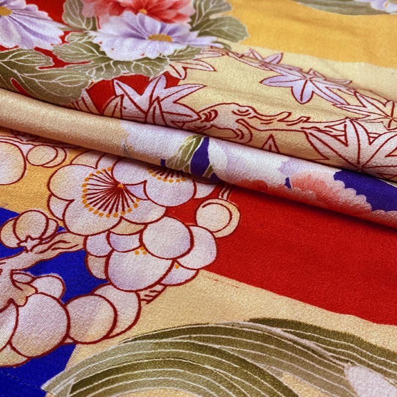 512ag36◎七五三 七歳 女児 アンティーク着物&袋帯 レトロ 花丸◎