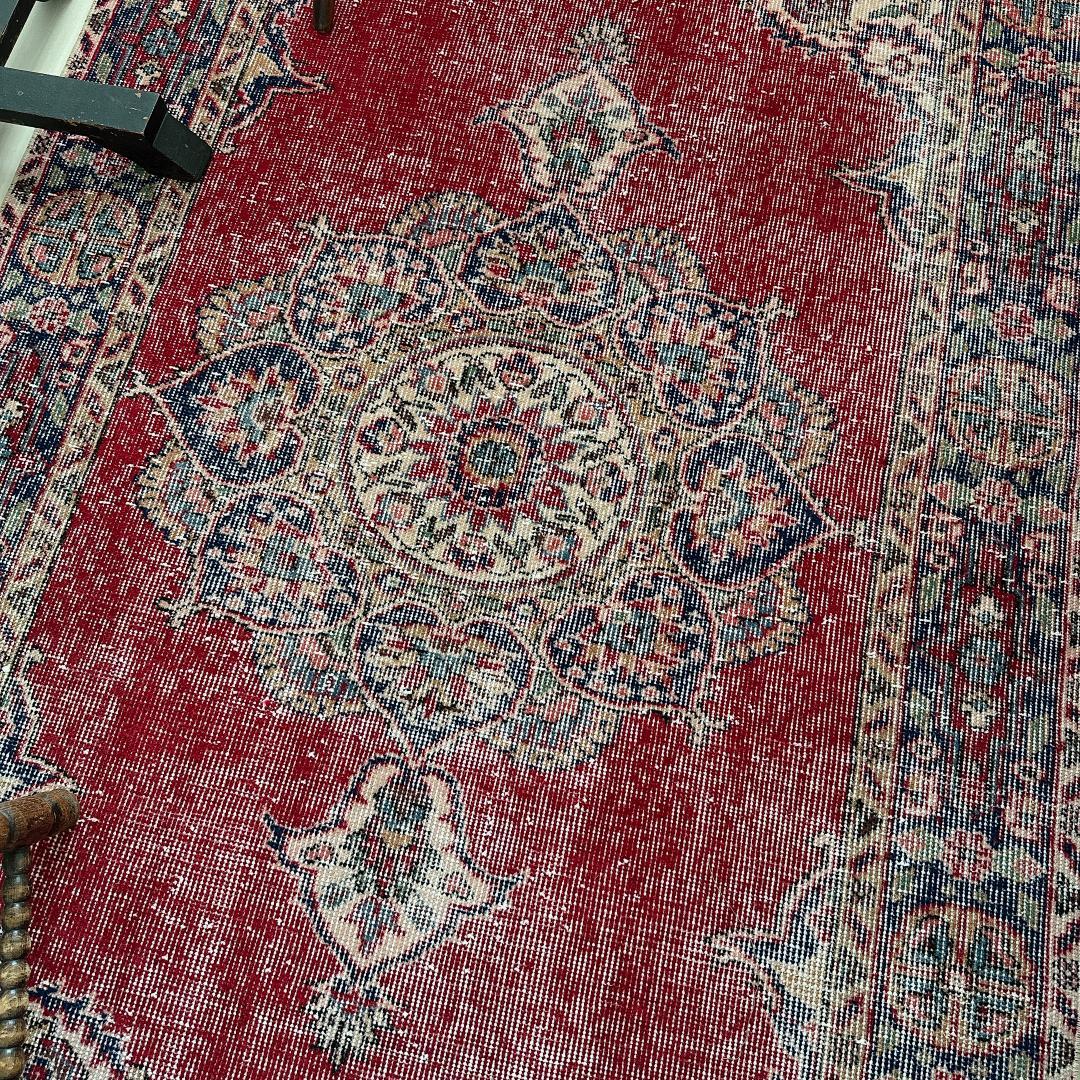 トルコヴィンテージラグ A61 レア レッド ネイビー ブルー グリーン