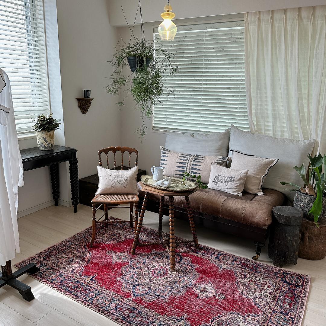 トルコヴィンテージラグ A61 レア レッド ネイビー ブルー グリーン