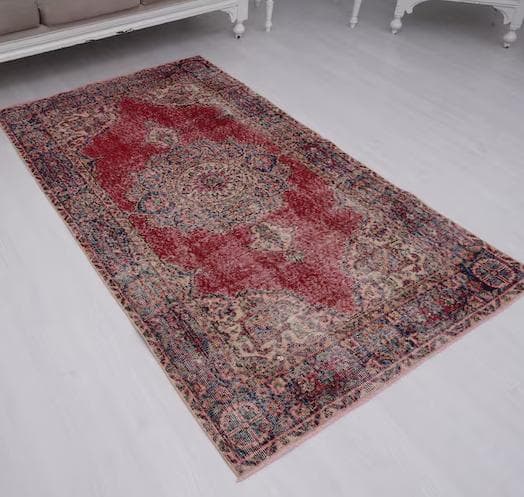 トルコヴィンテージラグ A61 レア レッド ネイビー ブルー グリーン