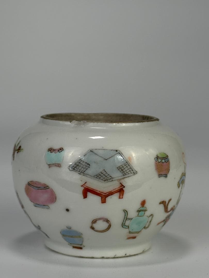 中国清代　粉彩雑宝文　水洗　水盂　文房具　唐物　時代　古玩