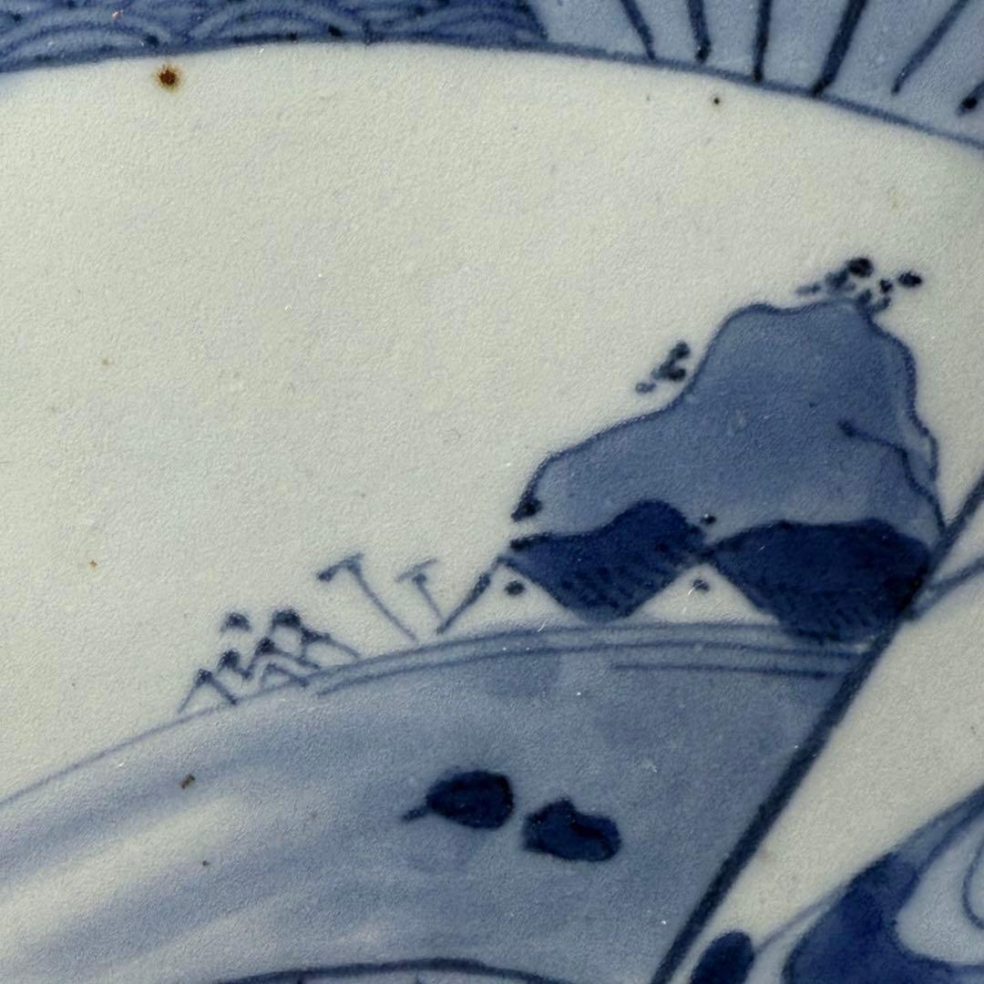 江戸中期　染付扇子文七寸皿　青海波　裏唐草文　コレクター放出品　状態◎ 寛政元禄