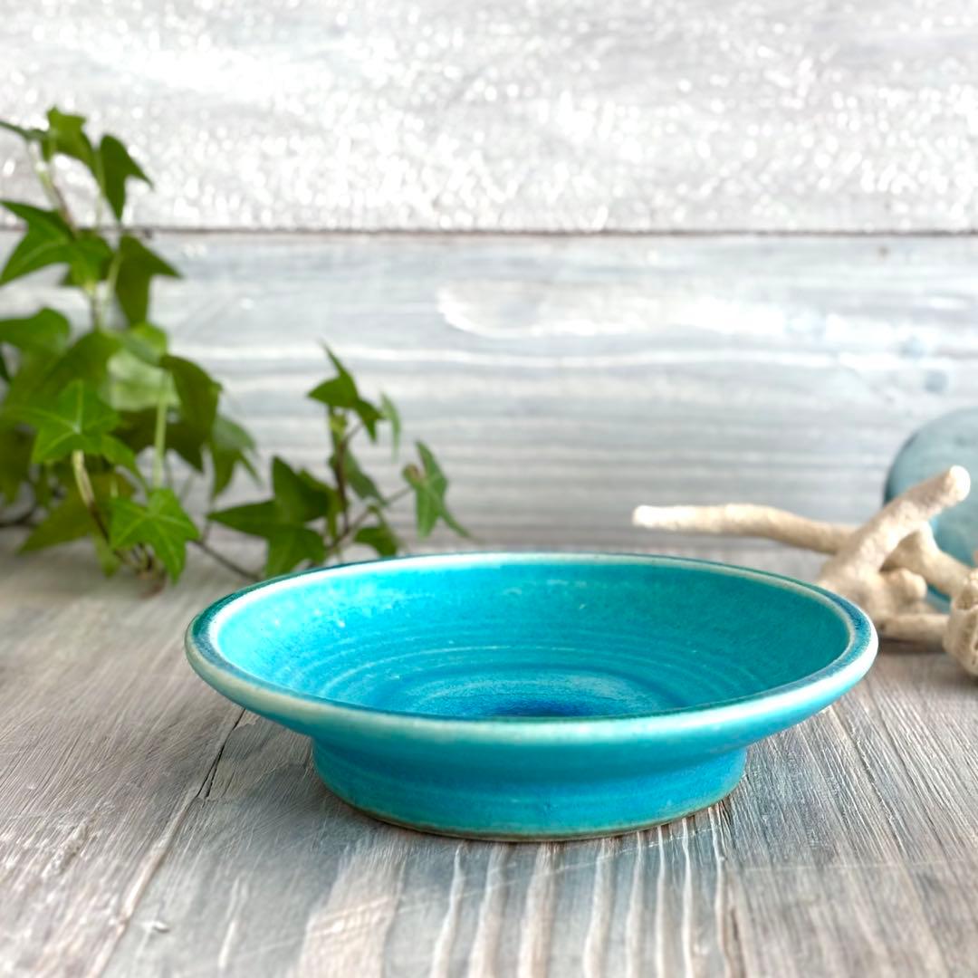ガラス彩陶器 中皿 沖縄オーシャンブルー 2枚セット