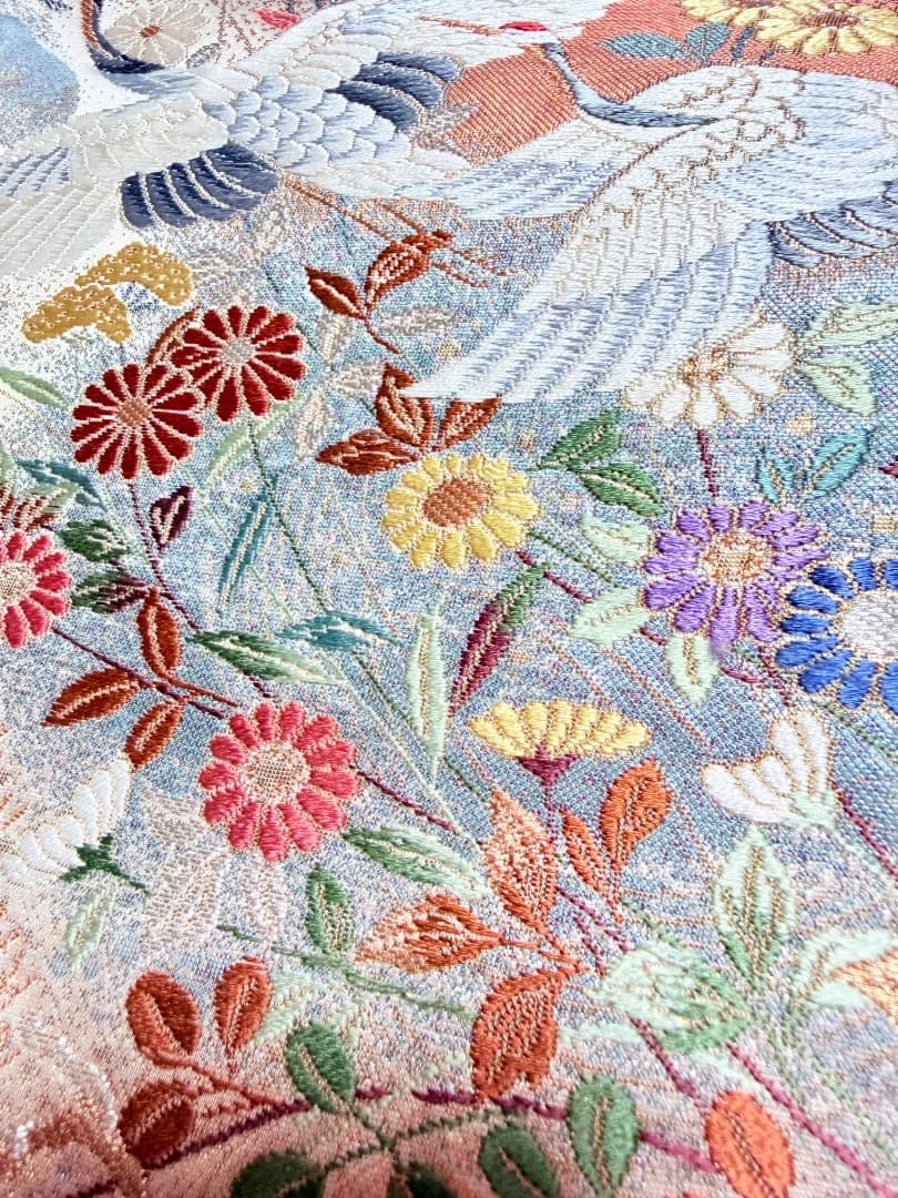 高級 袋帯 正絹 六通柄 九百錦 シャンパンゴールド 唐織 丹頂鶴 訪問着