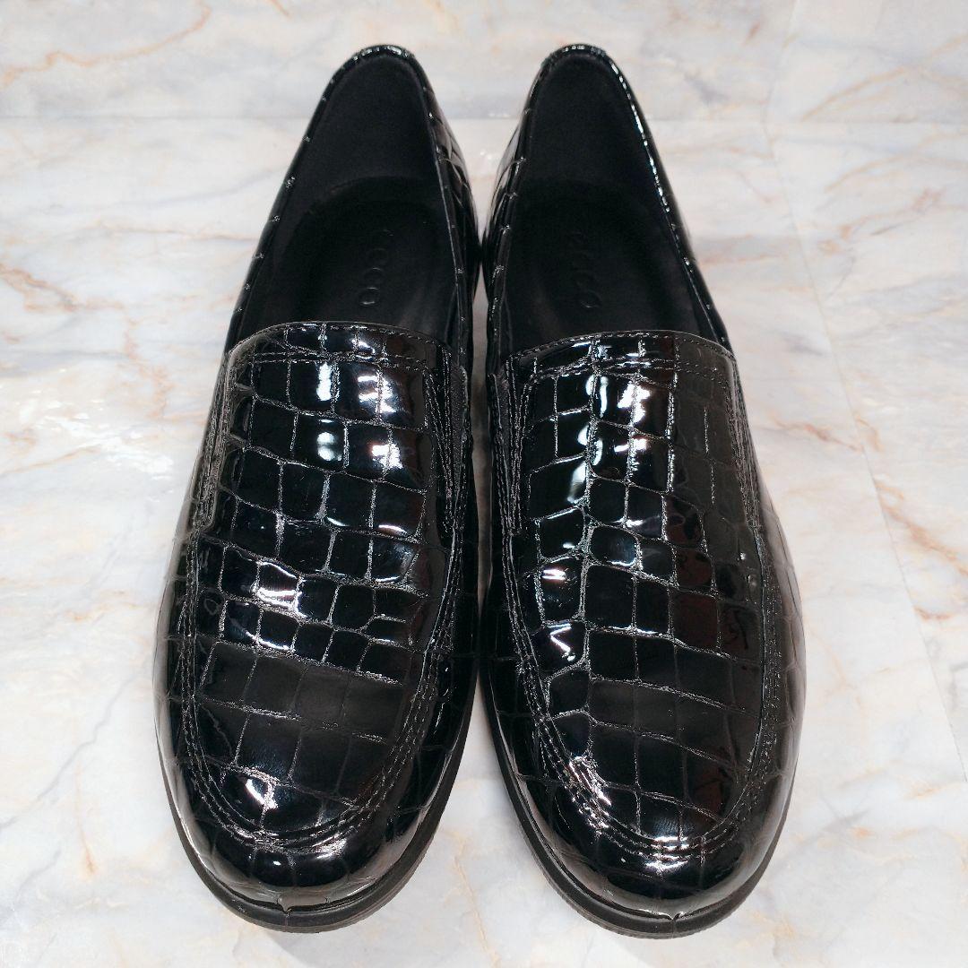 ECCO Felicia クロコ型押し 本革 エナメル ローファー 38