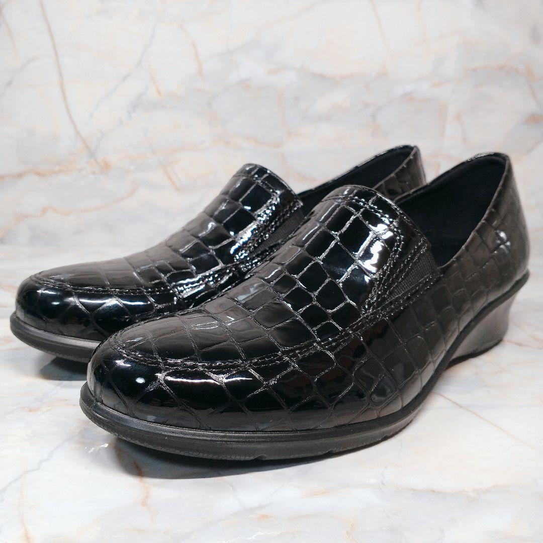 ECCO Felicia クロコ型押し 本革 エナメル ローファー 38
