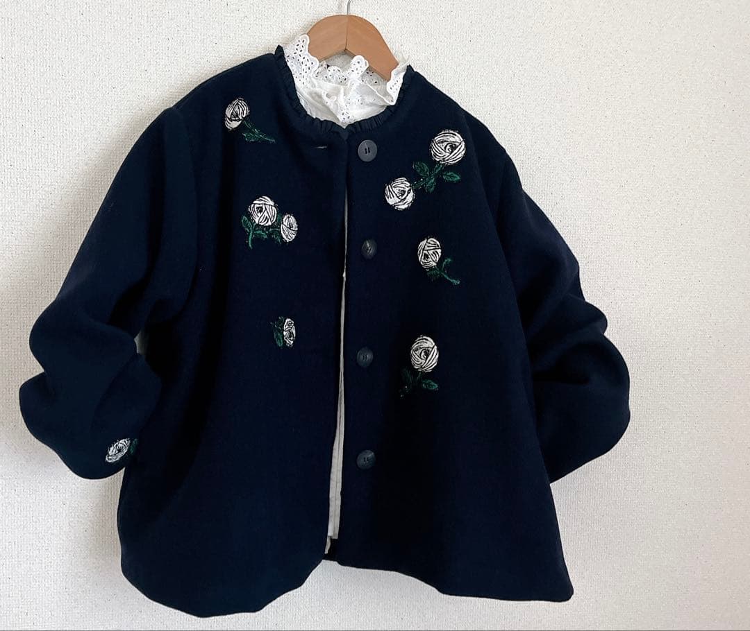 ミナペルホネン　rosy ネイビーウール　ジャケット　コート　総裏　ハンドメイド